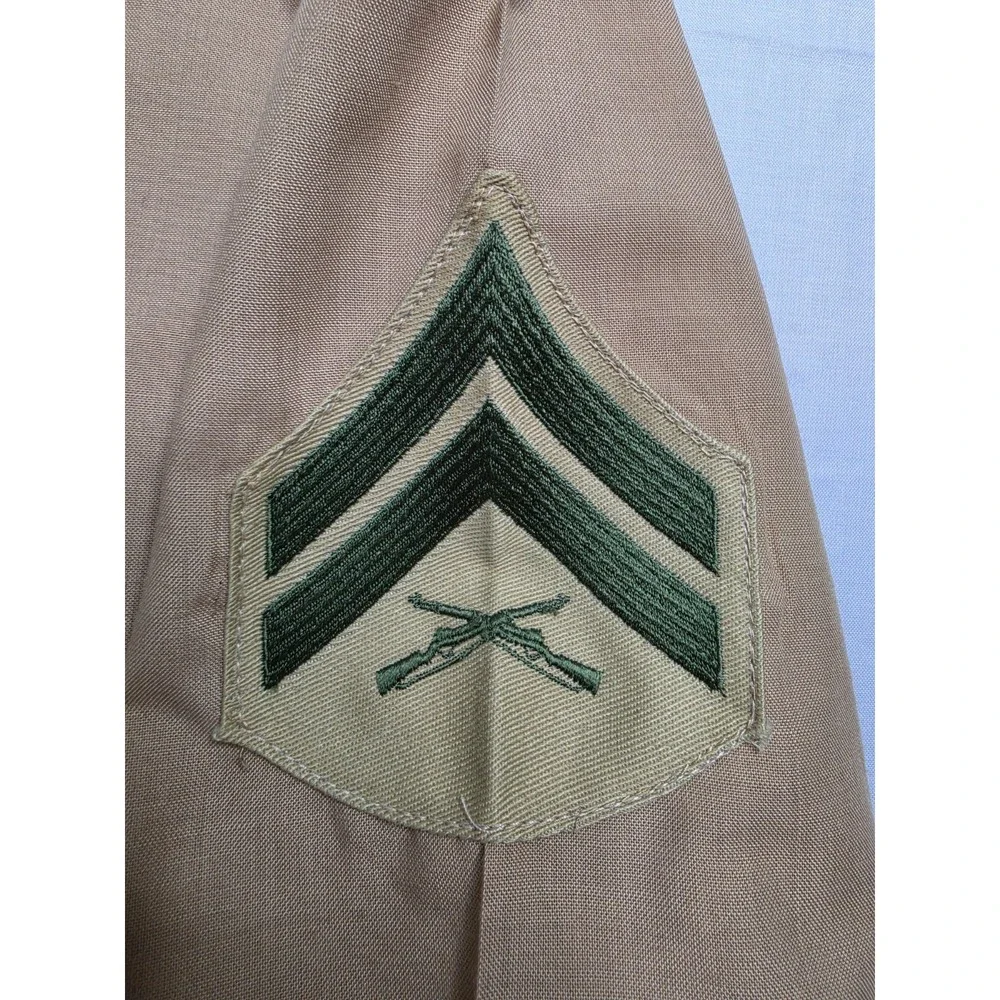 Men's Uniform Shirt 14x34 Khaki Wool Rifle Patch Button-Up Military Lot of 2